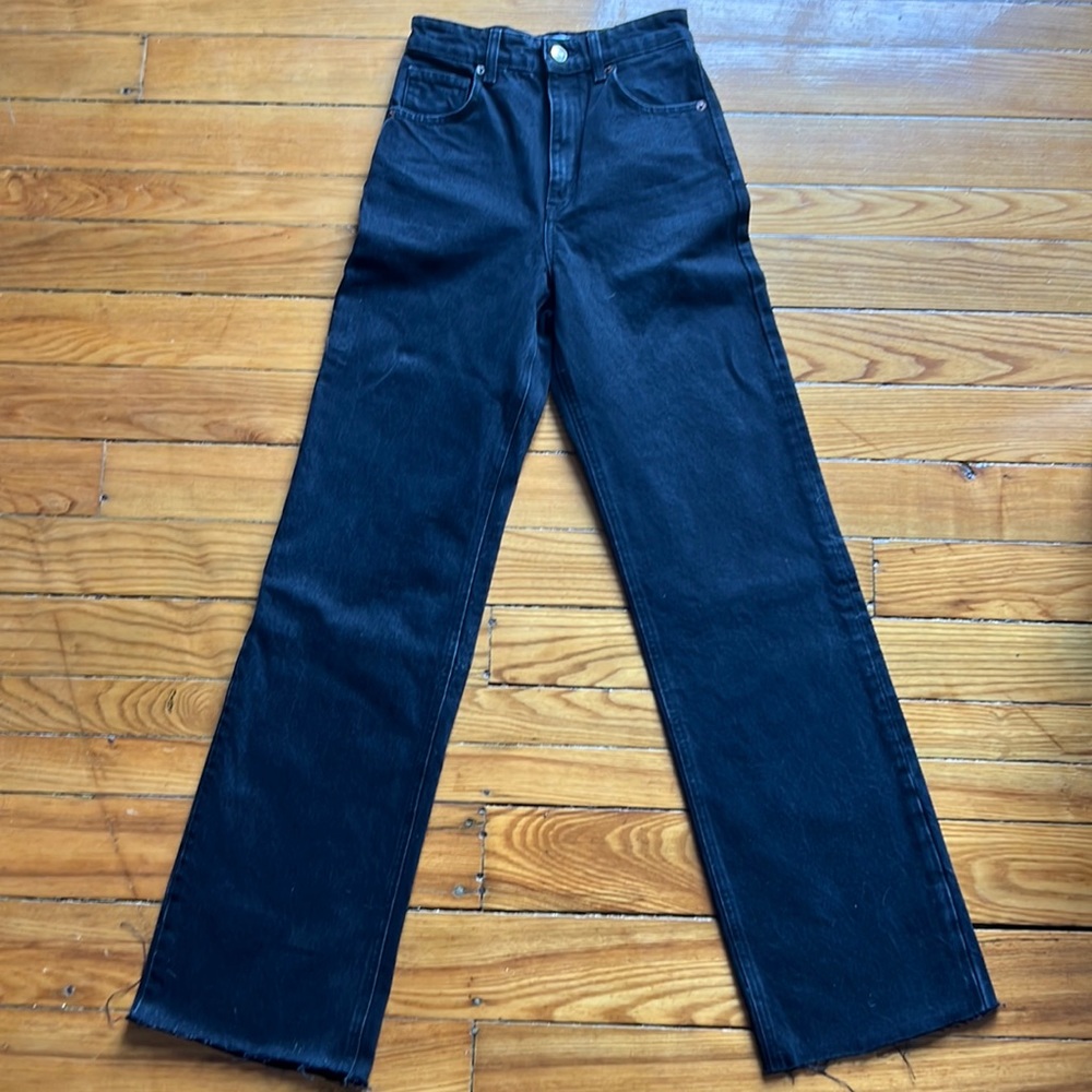 Zara Wide Leg High Waisted Full Length Jeans - Black - Size 26 (US 2)